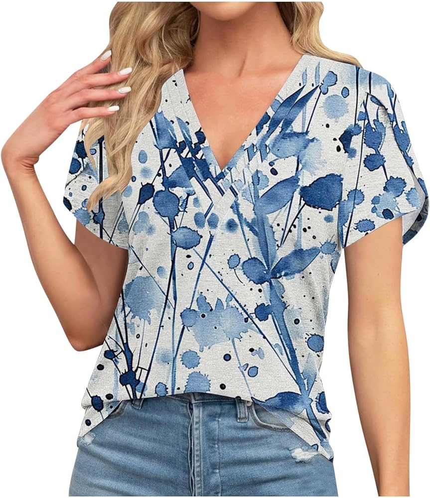 Womens 2024 Cute Summer Tops Dressy Causal Blouses Shirts Petal Sleeve Tshirts Tee Trendy Vacation Boho Clothes