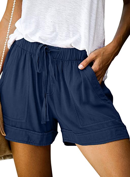 FZ FANTASTIC ZONE Womens Casual Shorts Elastic Waist Drawstring Pockets Summer Workout Short Pants