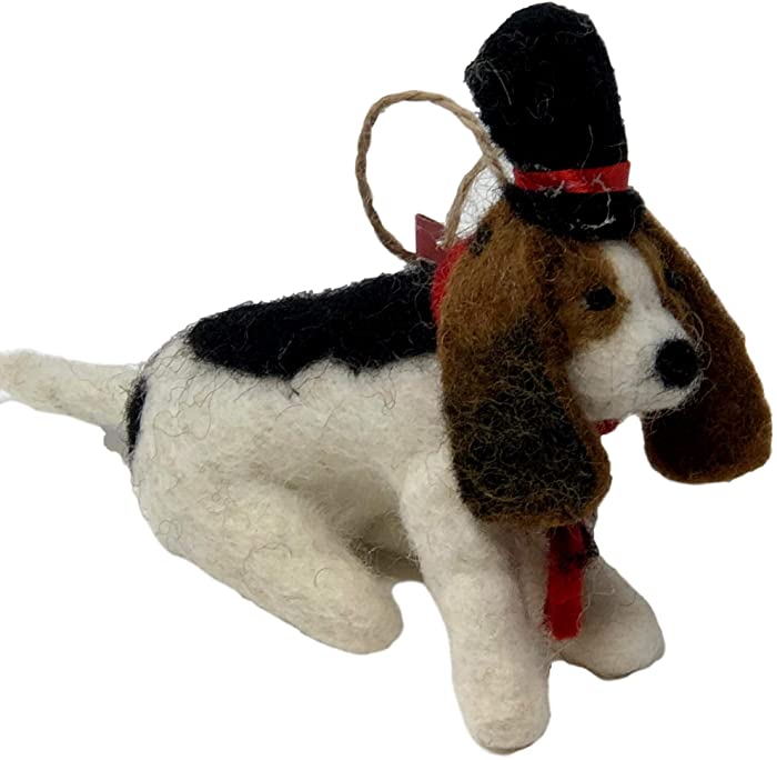 Pottery Barn Felt Basset Hound or Beagle in Top Hat and Tie Christmas Tree Holiday Ornament