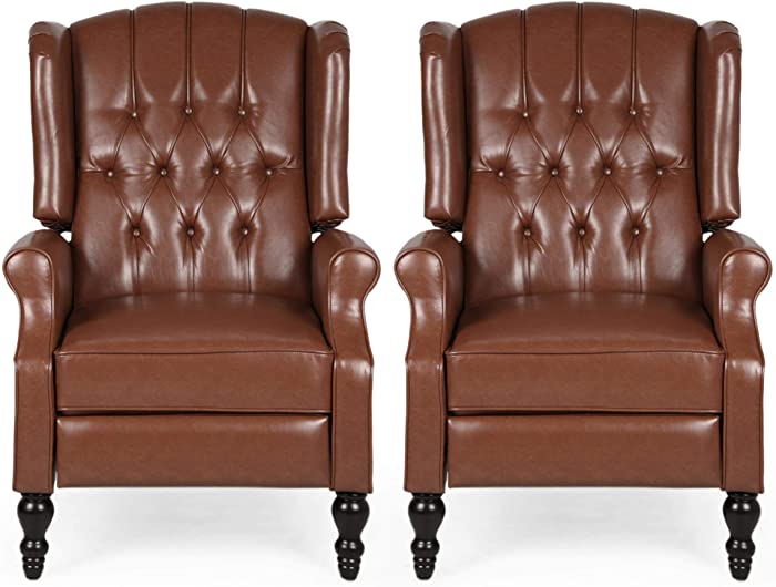 Christopher Knight Home Elaine Contemporary Tufted Recliners (Set of 2), Cognac Brown + Dark Brown