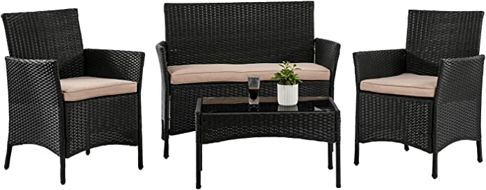 Her Majesty Outdoor Wicker Chair Patio Bistro Rattan Furniture Wicker Conversation Modern Bistro Set with Coffee Table for Yard and Bistro (Black)