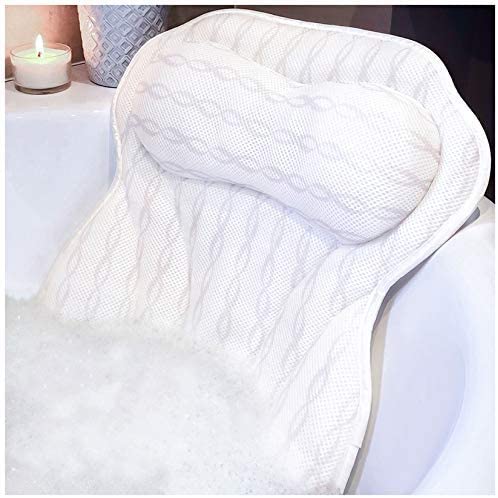Bath Pillow Luxury Bathtub Pillow, Ergonomic Bath Pillows for Tub Neck and Back Support, Bath Tub Pillow Rest 3D Air Mesh Breathable Bath Accessories for Women & Men, Spa Pillow, Powerful Suction Cups