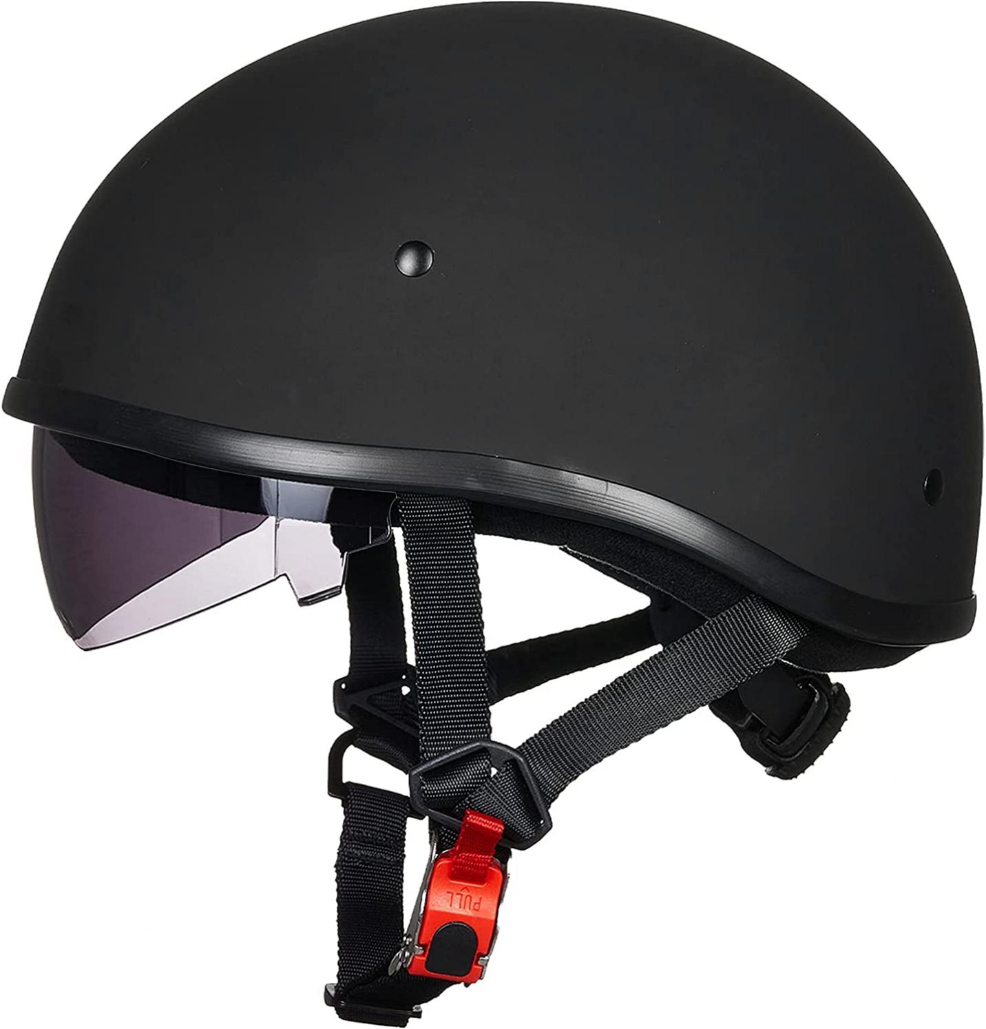 ILM Motorcycle Half Helmet with Sunshield Quick Release Strap Half Face Fit for Cruiser Scooter DOT Approved 883V (Matte Black, Large)