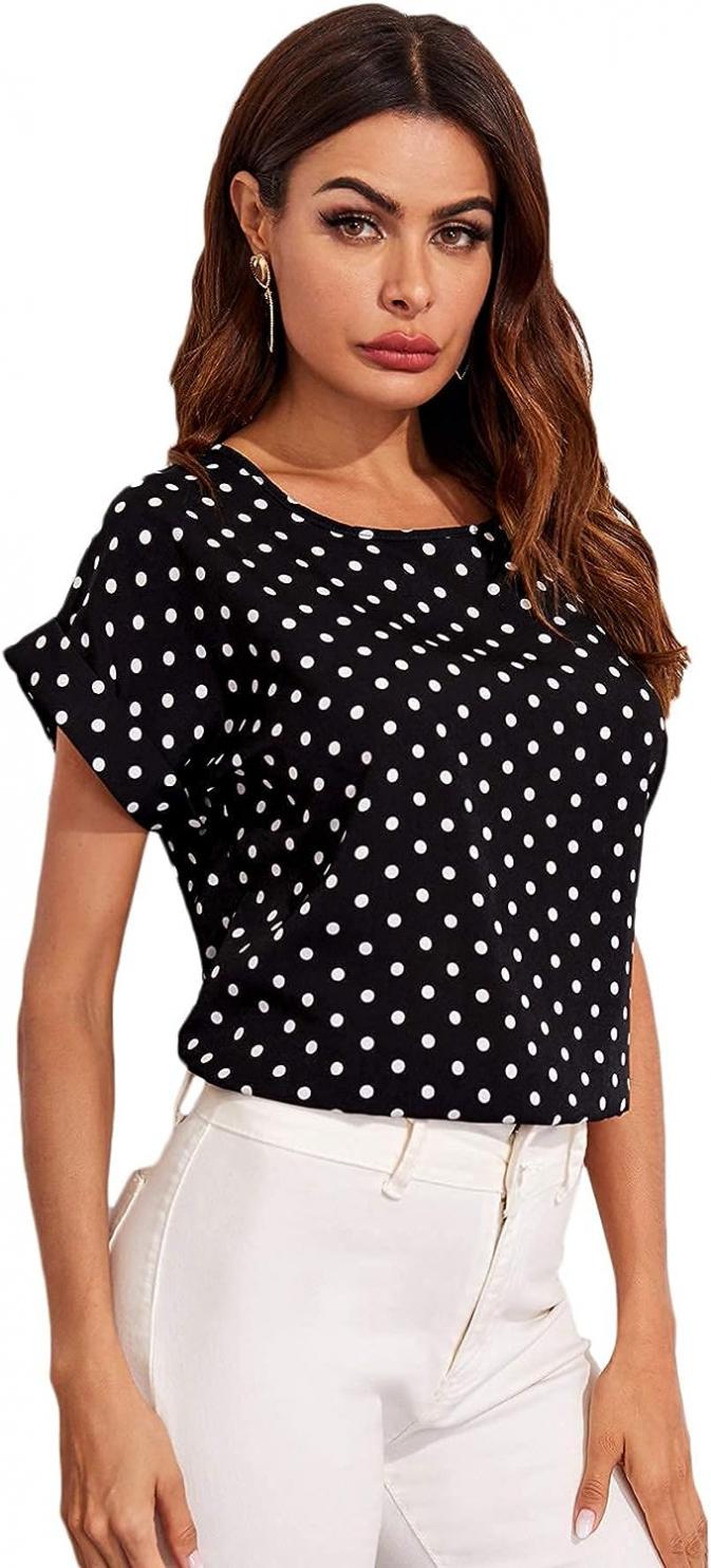 Floerns Women's Short Sleeve Business Casual Tops Graphic Print Office Work Blouse Tops