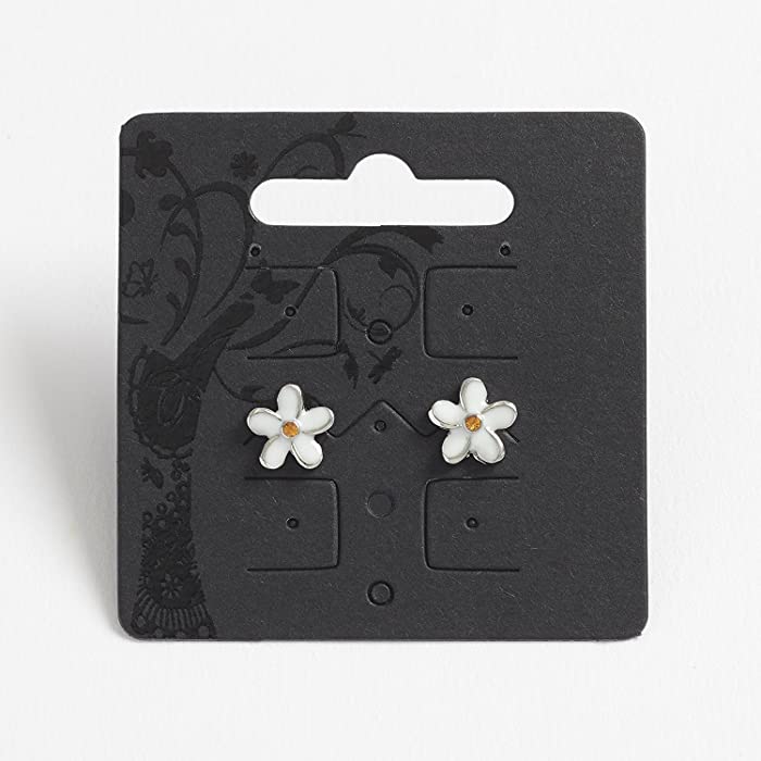 Talbot Fashion White Epoxy Flower Stud Earrings with Inset Stone