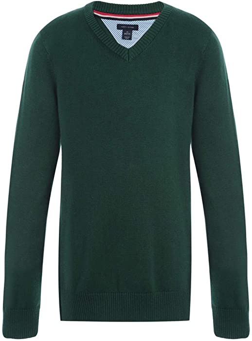 Tommy Hilfiger Long Sleeve Boys V-Neck Sweater, Kids School Uniform Clothes, Pullover
