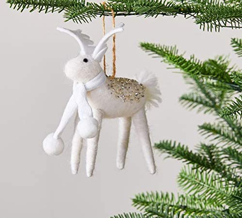 White Reindeer Felt Forest Animal Christmas Ornament, 1 Each - Pottery Barn