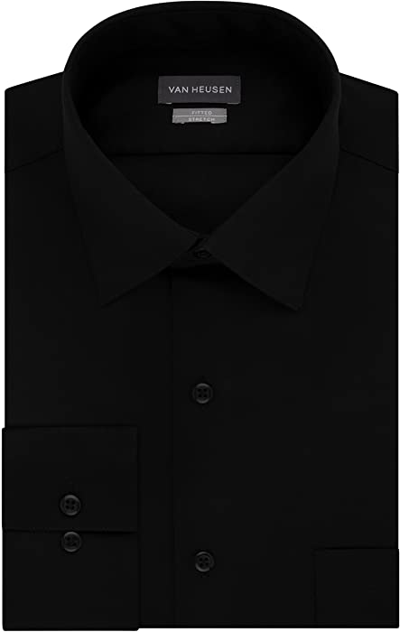 Van Heusen Men's Dress Shirts Fitted Lux Sateen Stretch Solid Spread Collar