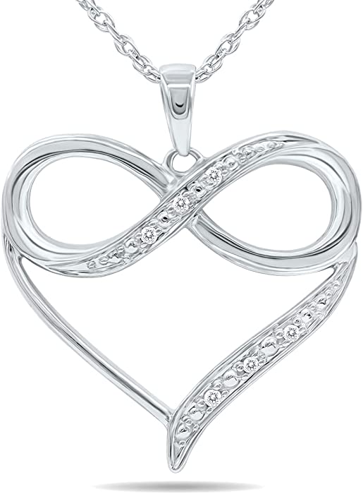 Diamond Infinity Heart Love Pendant in .925 Sterling Silver