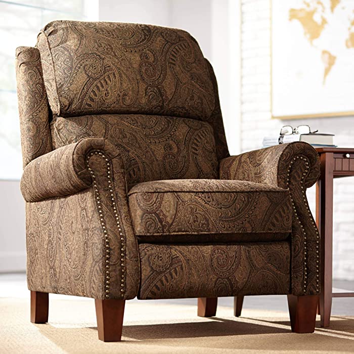 Beaumont Warm Brown Paisley Patterned Recliner Chair Traditional Armchair Comfortable Push Manual Reclining Footrest Adjustable for Bedroom Living Room Reading Home Relax Office - Kensington Hill