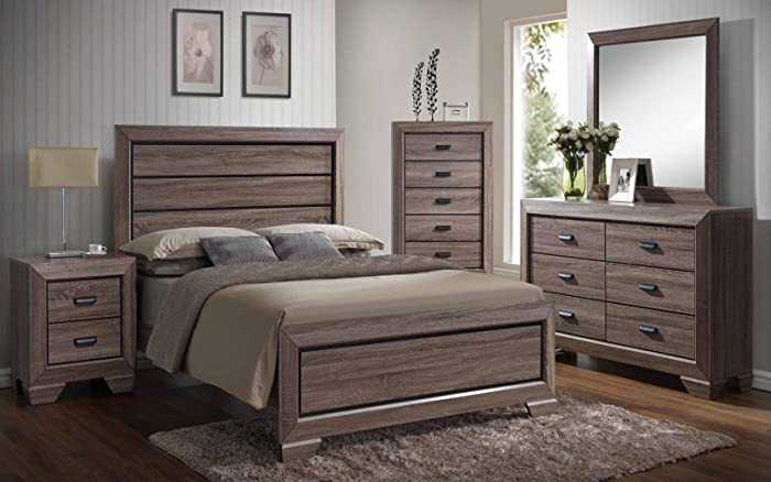 Kings Brand 6-Piece Black/Brown Wood Modern King Size Bedroom Furniture Set, Bed, Dresser, Mirror, Chest & 2 Night Stands