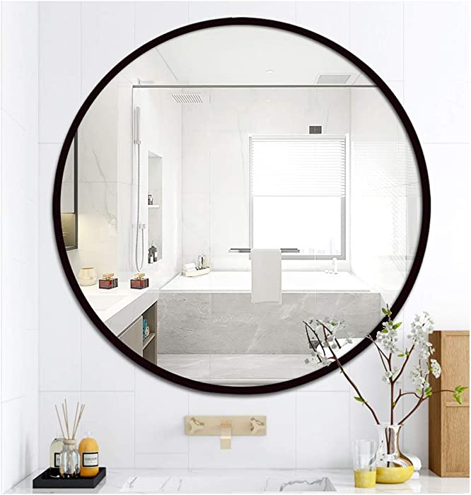 LOIGYUR Large Round Mirror 36 Inch Circle Mirror for Wall - Black Wall Mounted Mirror with Metal Frame for Bathroom, Living Room