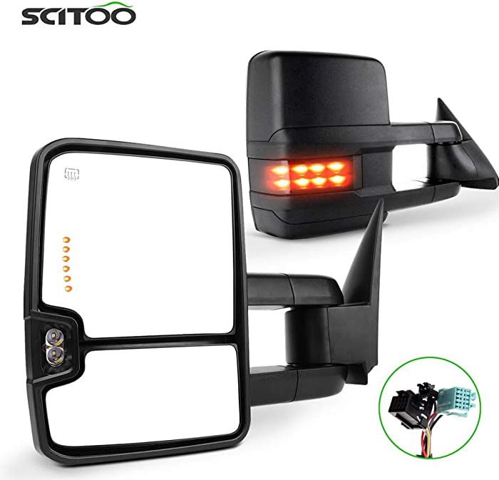 SCITOO Towing Mirrors Tow Mirrors Black Truck Mirrors fit for 2003-2007 for Chevy Silverado for GMC Sierra 1500 2500 3500(07 New Body Style) with Pair LH RH Power Adjusted Heated Turn Signal Light