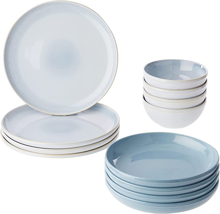 Corelle | Nordic Blue Stoneware Service for Four | Four Dinner Plates, Deep Bowls, and Meal Bowls | 12 Piece Kit | Easy to Clean Plates are Triple Layered and Resistant to Chips and Cracks