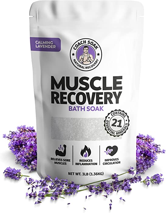 Coach Soak: Muscle Recovery Bath Soak - Natural Magnesium Muscle Relief & Joint Soother -21 Minerals, Essential Oils & Dead Sea Bath Salts-Absorbs Faster Than Epsom Salt for Soaking (Calming Lavender)
