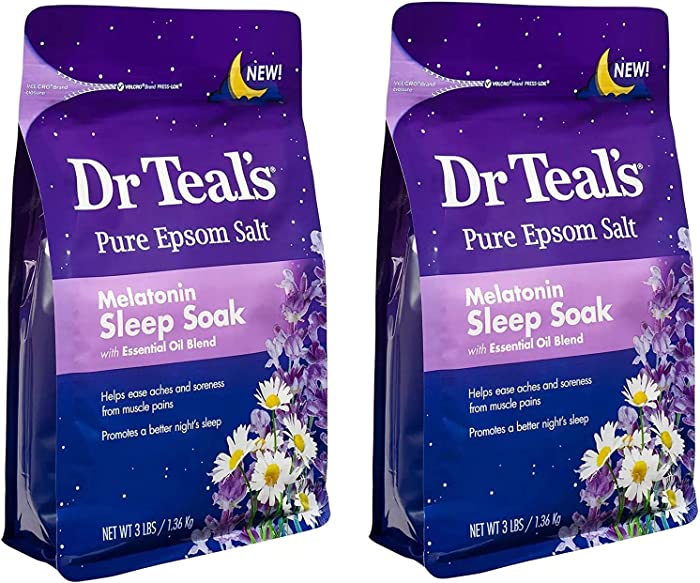 Dr. Teal's Melatonin Sleep Soak with Essential Oil Blend Pure Epsom Salt Soaking Solution 3lbs Pack of 2