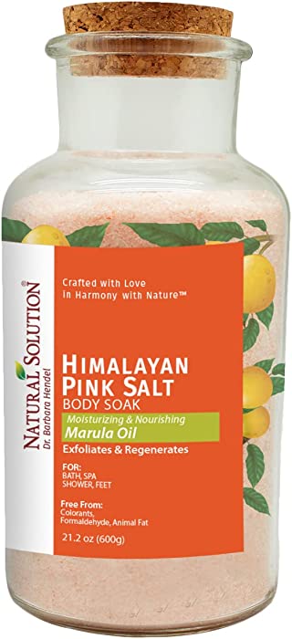 Himalayan Pink Bath Salt, Cork Jar Filled with Marula Oils Infused Crystals, Best for Relaxation of Muscles, Foot Soak - 21.2 Oz