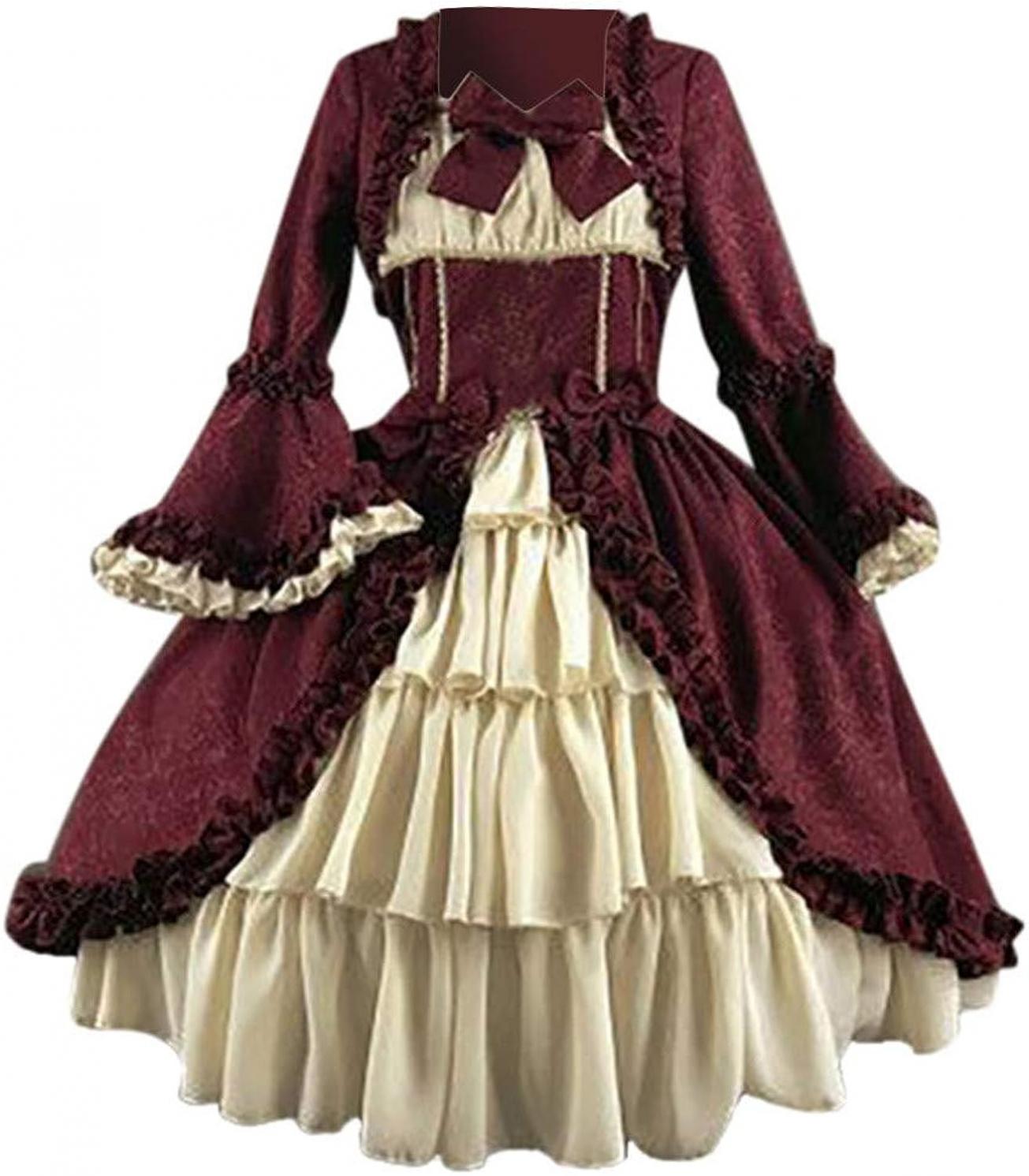 Dresses for Women 2023 Party,Fashion Vintage Gothic Court Collar Patchwork Dress Cloth