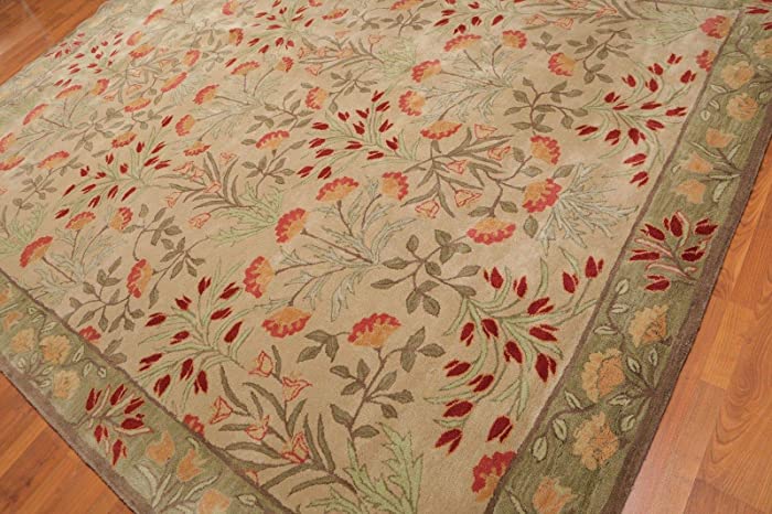 Old Hand Made Floral Bleige Tulips Traditional Persian Oriental Woolen Area Rugs (8'x10')