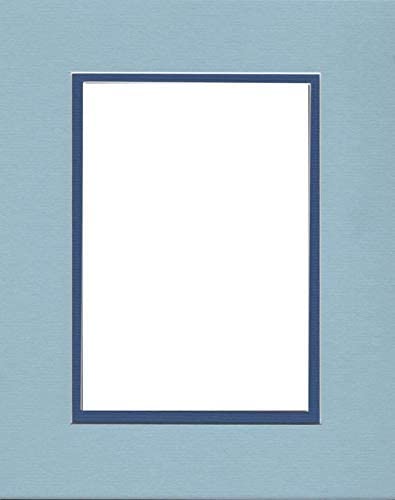 Pack of (2) 16x20 Double Acid Free White Core Picture Mats Cut for 11x14 Pictures in Sheer Blue and Royal Blue