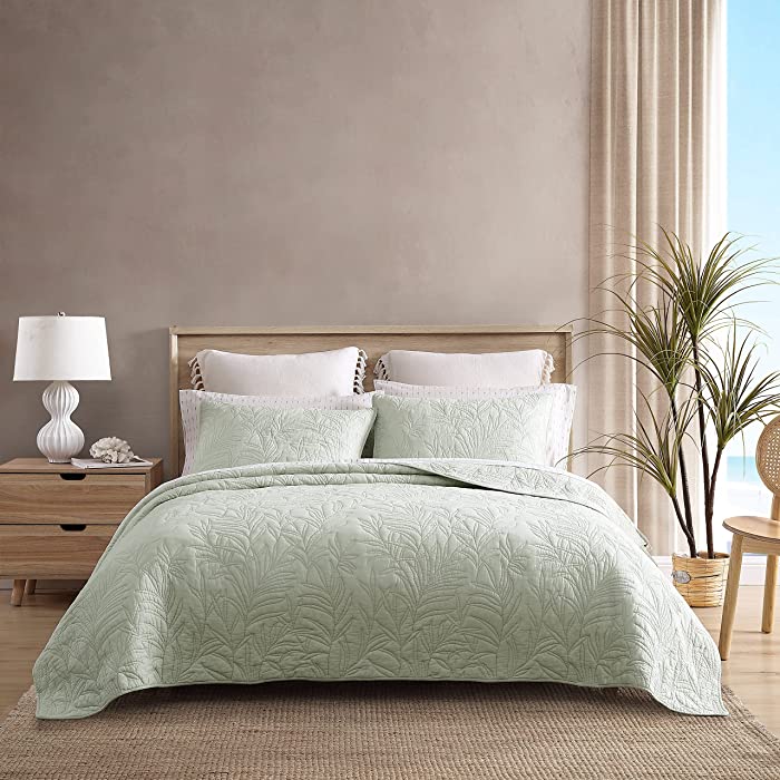 Tommy Bahama Home Costa Sera Collection Soft and Breathable, Quilt Bedpsread Coverlet Seasons, Pre-Washed for Added Softness, King, Green