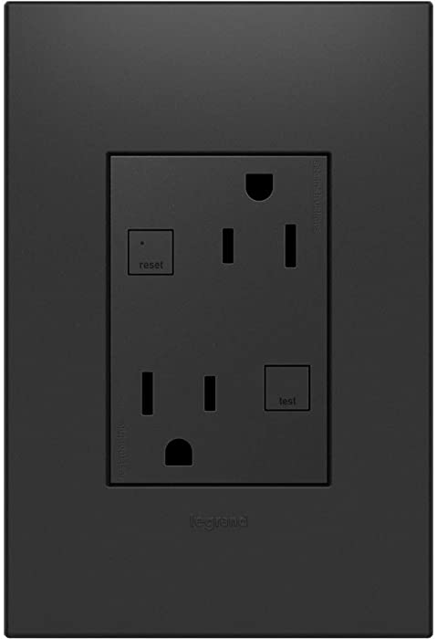 Legrand adorne 15A GFCI Tamper-Resistant Outlet, Plus-Size with Matching Wall Plate (Graphite Finish), AGFTR2153G4WP