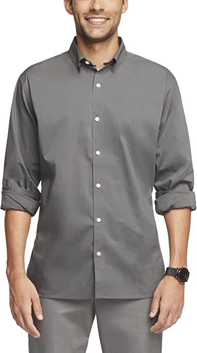 Van Heusen Men's Classic Fit Stain Shield Never Tuck Stretch Solid Button Down Shirt