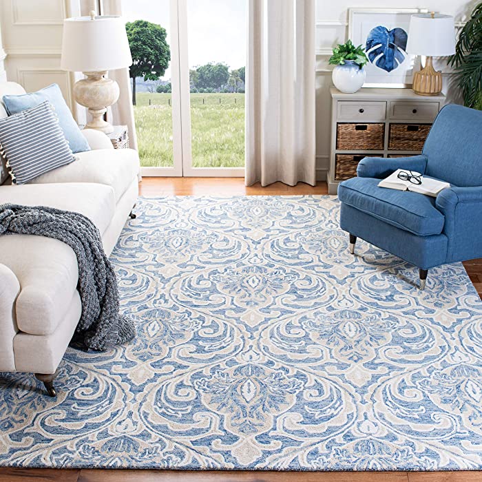 SAFAVIEH Micro-Loop Collection 10' x 14' Blue/Ivory MLP532M Handmade Premium Wool Living Room Dining Bedroom Area Rug