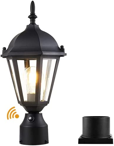 Eliphil Dusk to Dawn Outdoor Post Light, Pole Lantern Lighting with Pier Mount Base,Lamp Post Light Fixture ,8 Inch ,Waterproof，Black
