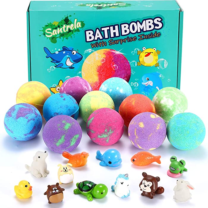Bath Bombs for Kids with Toys Inside for Girls Boys - Surprise Toy 12 Pcs Gift Set Handmade Bubble Bath Fizzies Spa Fizz Balls Kit for Christmas Birthday Easter Eggs Stuffers