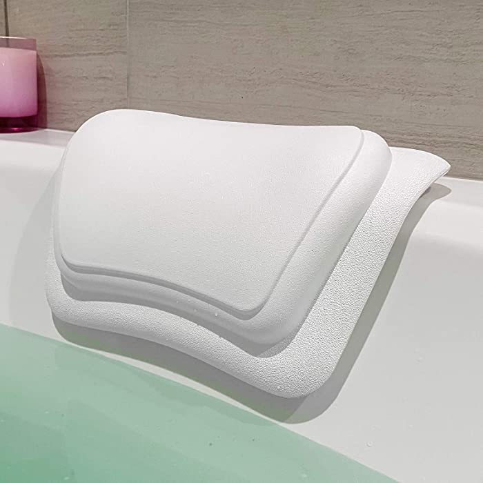 New Generation Bathtub Firm Hard Pillow , One-Piece Molding Seamless Technology Water Resistant Human Engineering Design to Support Head and Neck Bath Pillow Fit for Rectangular Tub Only (13x8in)