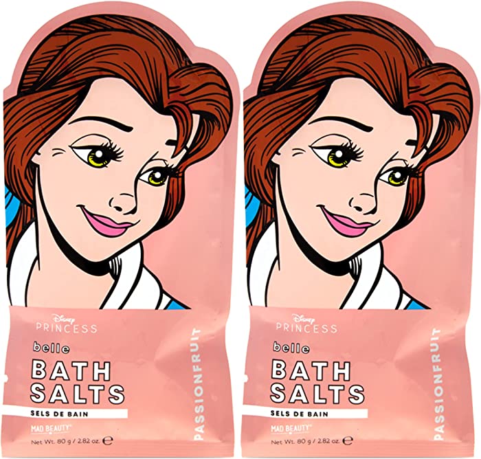 MAD Beauty 2 Count Disney Pop Princess Belle Bath Salts | 2 Packs Each 2.82 oz in Passionfruit | Royal Fun Spa Skincare Soak Gifts for Girls