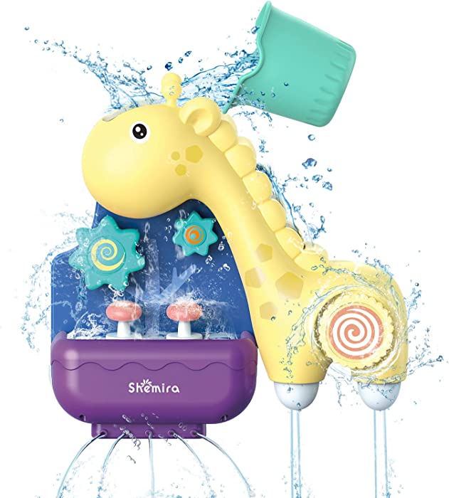 Shemira Baby Bath Toys for Toddler 1 2 3 Years Old, Bathtub Toys for Infant, Lovely Giraffe for Bath Time with Spinning Gear Rotating Waterfall Fun Water Spout.Best Water Toys Gift for Toddlers.