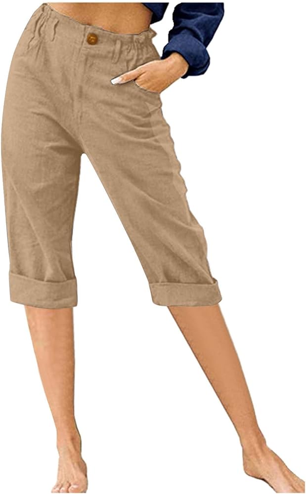 Capri Pants for Women Summer Trendy Casual Cropped Trouser Resort Wear Beach Vacation Capris Elastic Waist Lounge Capris