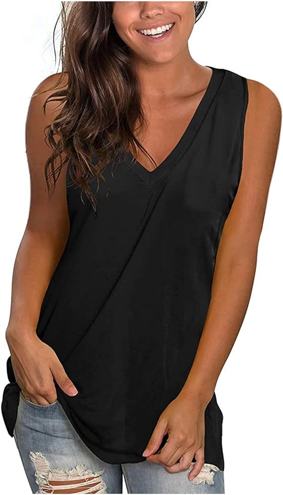 Ceboyel Womens Gradient Summer Tank Tops V Neck Casual T Shirts Sleeveless Tunic Blouses Trendy Beach Vacation Outfits 2023