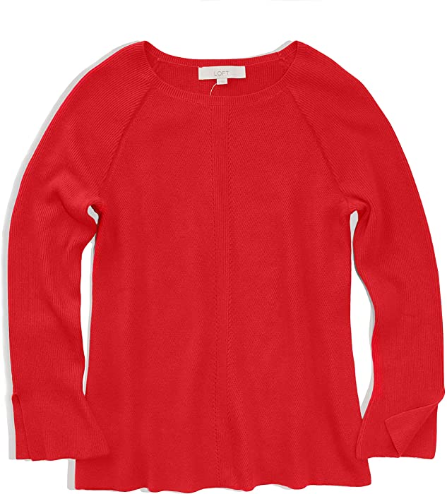 Women's Red Long Sleeve Cotton Sweater