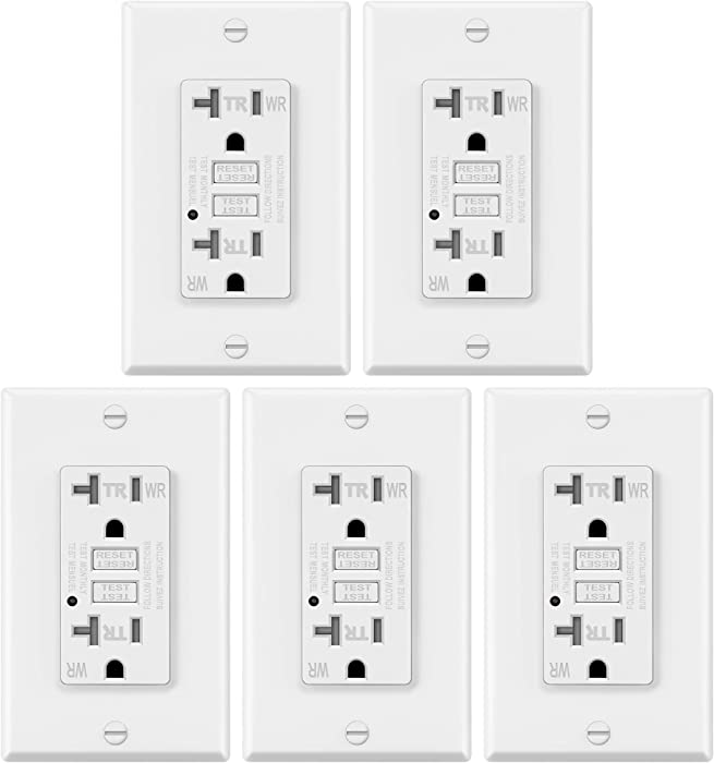 5 Pack – ELECTECK 20A GFCI Outlets, Weather Resistant (WR) Outdoor GFI with LED Indicator, Tamper Resistant (TR) Ground Fault Circuit Interrupter, Decor Wall Plates Included, ETL Certified White