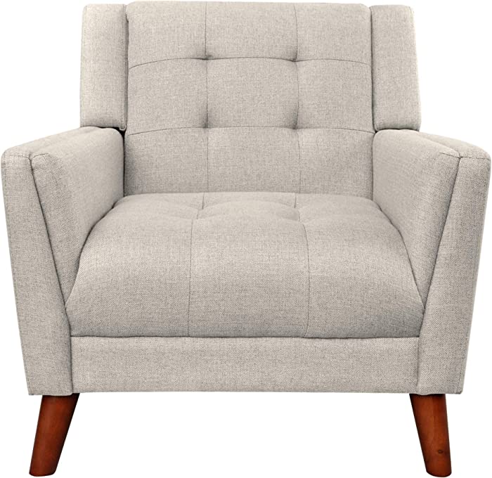Christopher Knight Home Evelyn Mid Century Modern Fabric Arm Chair, Beige & Walnut (305538)
