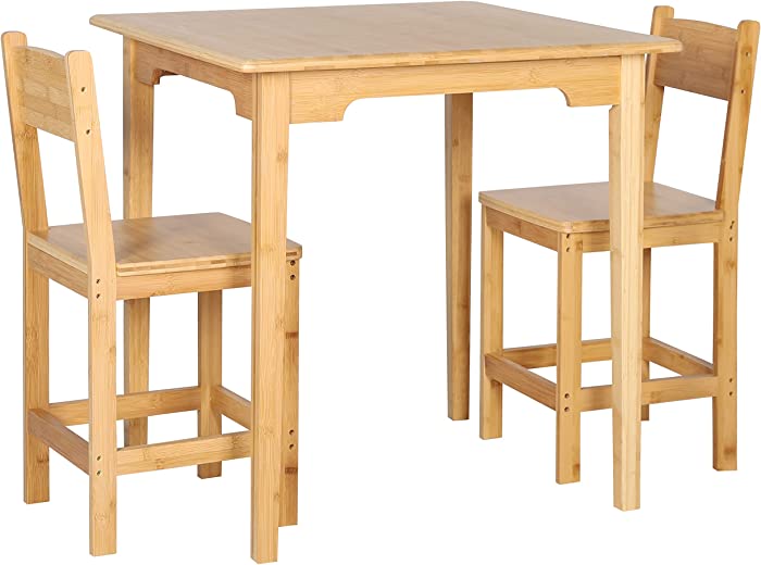 MUPATER 3-Piece Dining Set Bamboo of Square Dining Table and Chairs for 2-Person, Kitchen Table Set with 2 Chairs for Dining Room Small Spaces, Natural