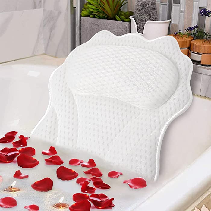 Ivarunner Bath Pillow,Ergonomic Bath Pillows for Tub,4D Air Mesh Bath Pillows with Strong Grip Suction Cups for Tub Neck and Back Support,Portable Bathtub Accessories,Fits All Bathtub,Home Spa,Beige
