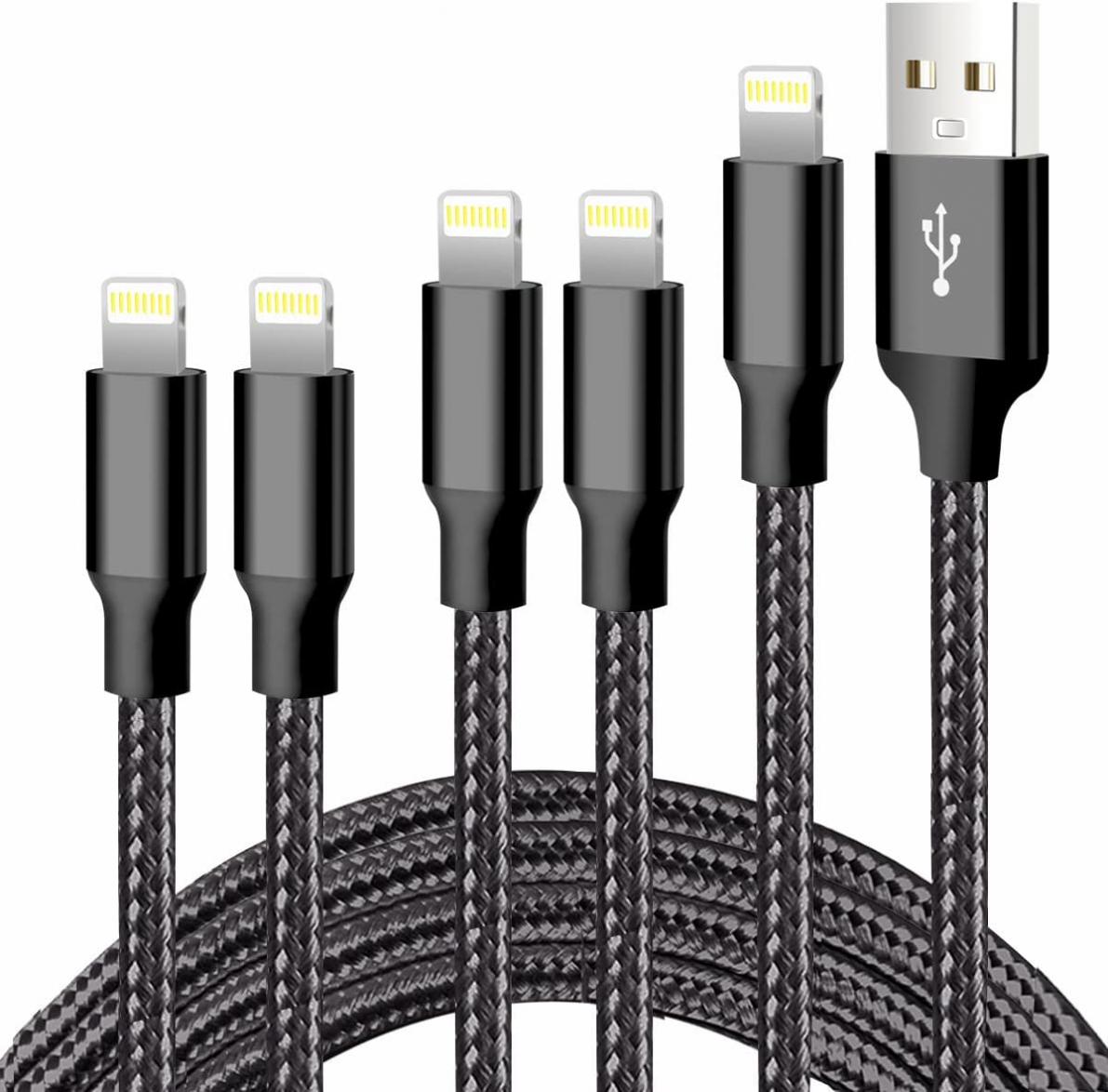 CUGUNU iPhone Charger, 5 Pack 3/3/6/6/10FT Apple MFi Certified USB Lightning Cable Nylon Braided Fast Charging Cord Compatible for iPhone 13/12/11/X/Max/8/7/6/6S/5/5S/SE/Plus/iPad - Black