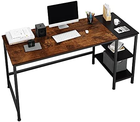 JOISCOPE Home Office Computer Desk, Study Writing Desk with Wooden Storage Shelf,2-Tier Industrial Morden Laptop Table with Splice Board,60 inches(Vintage Oak Finish)