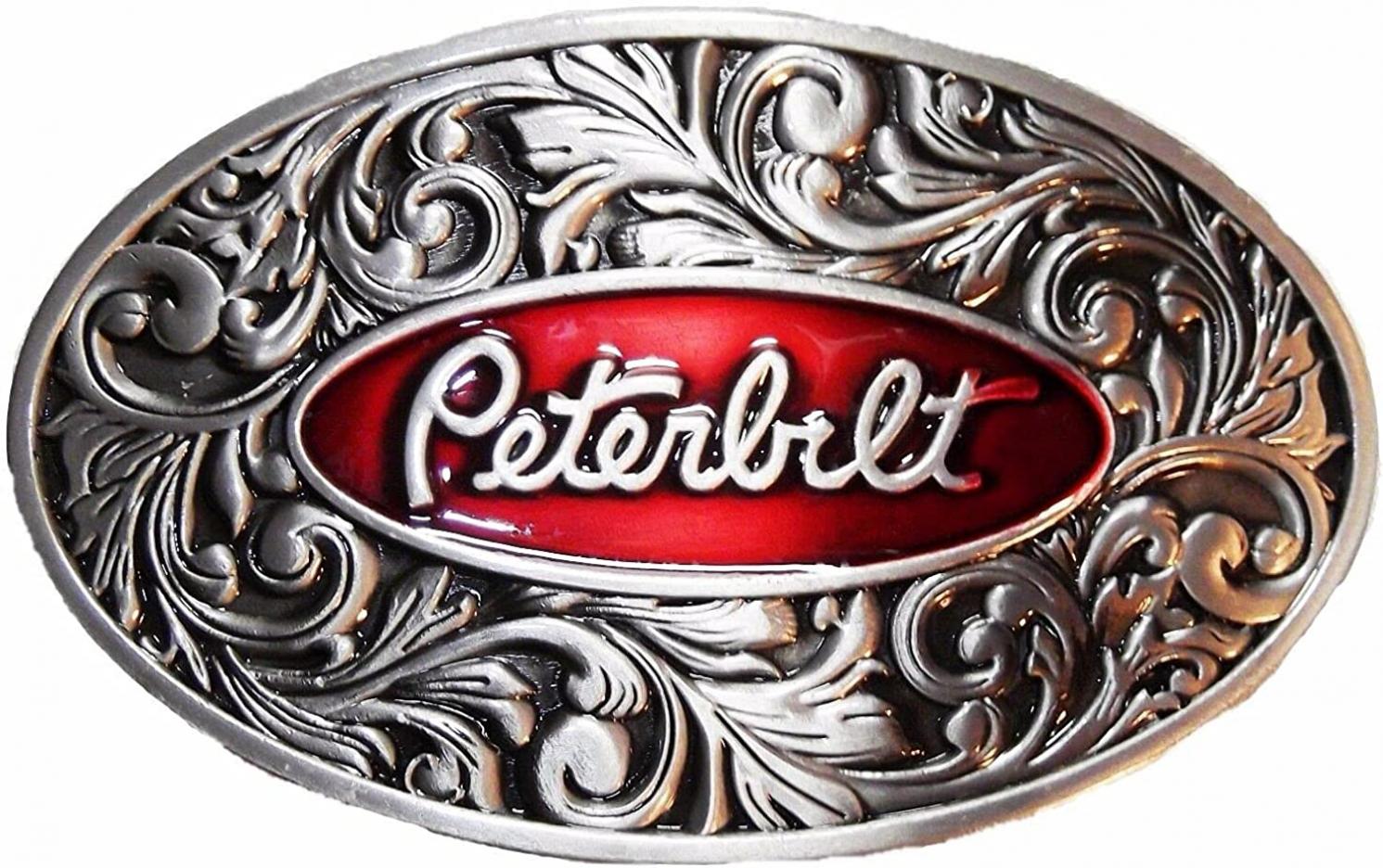 TotalShop Peterbilt Truck Belt Buckle, Red Silver