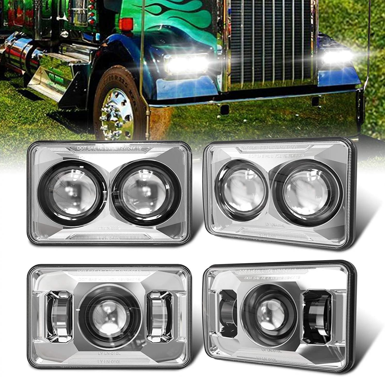 COWONE 60W 4x6 inch LED Headlights [Hi/lo Beam Separately] Compatible with Kenworth T800 T600 Peterbilt 379 Feightliner O-ldsmobile Cutlass H4651 H4652 H4656 H4666 H6545 - Chrome
