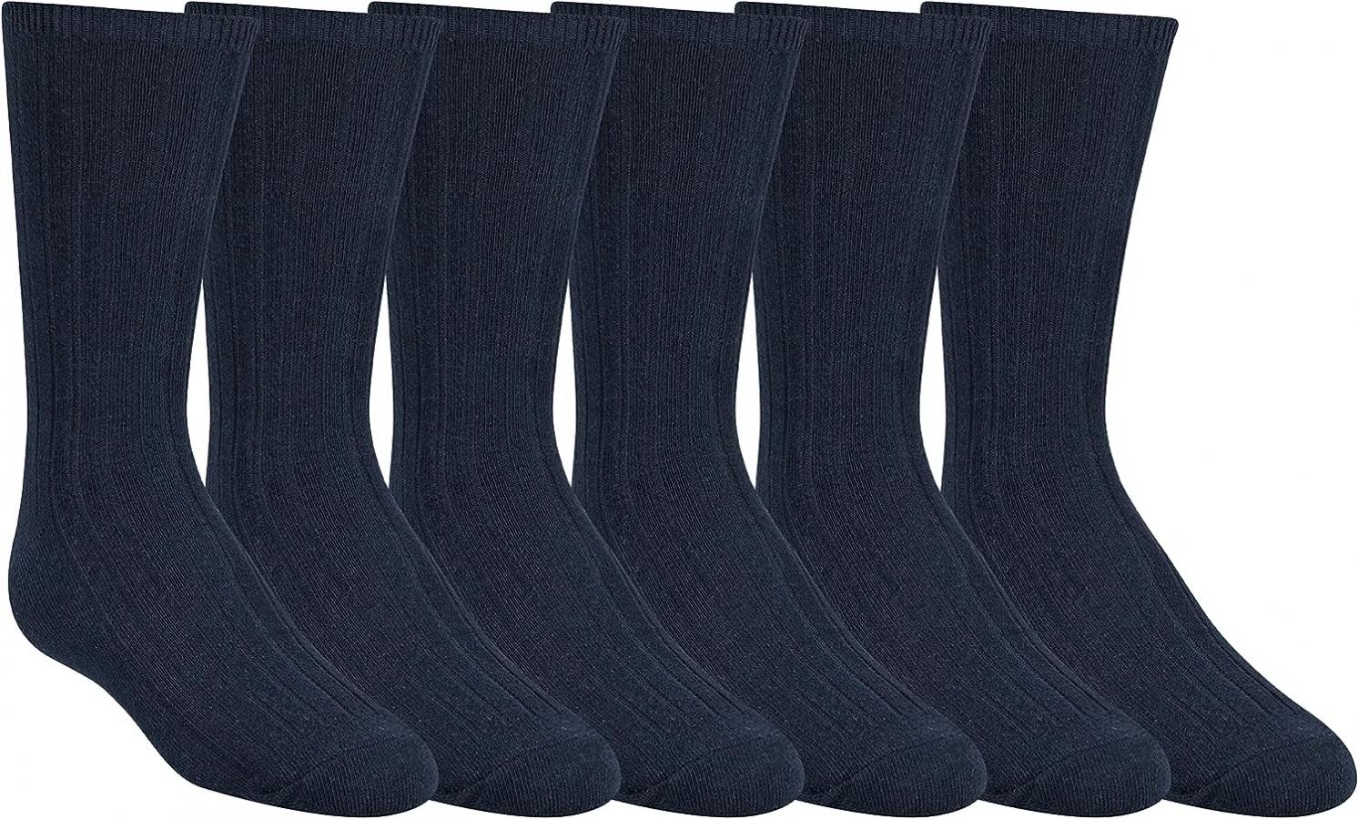 Stride Rite Boys Soft Cotton Solid Dress, Uniform Crew Socks Black, Navy and Assorted Sizes 5-11, 12M-11+Y
