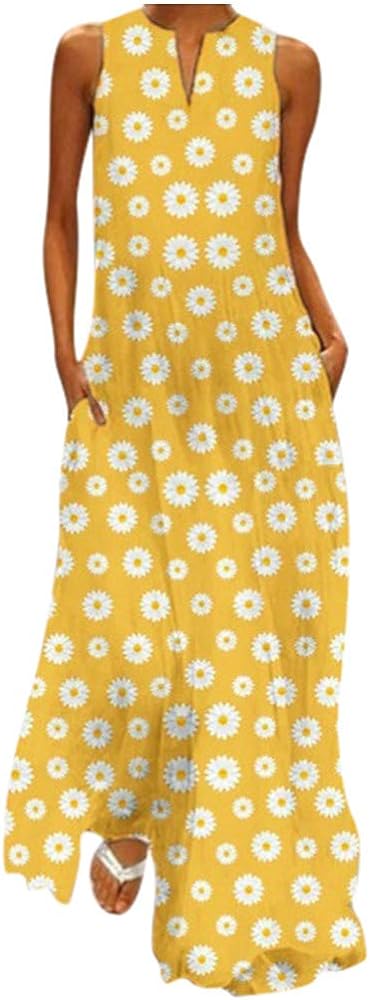 Dresses for Women 2023 Plus Size Maxi Dress Relaxed Fit Sleeveless Beach Flowy Sundress Trendy Dresses