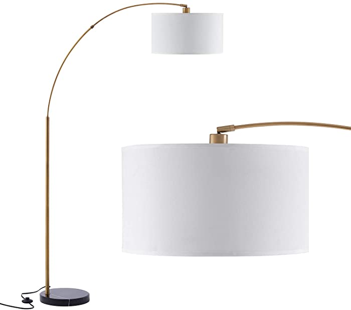 Archiology Floor Lamp - Arc Floor Lamp with Unique Hanging White Linen Drum Shade & Marble Base ,77’’ Height Modern Floor Lamp Perfect for Living Room Reading Bedroom Office