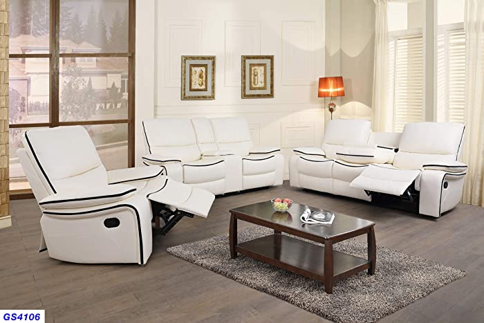 3-Piece Living Room Reclining Sofa Sets|Bonded Leather Upholstery|Manual Reclining with Drop Down Table and Mid Console (3-Piece Set)