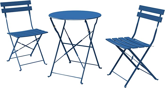 Grand Patio Premium Steel Patio Bistro Set, Folding Outdoor Patio Furniture Sets, 3 Piece Patio Set of Foldable Patio Table and Chairs, Peacock Blue