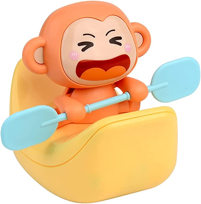 NEXTAKE Monkey Banana Boat Bath Toy, Funny Electric Rowing Boat Bathtub Toy Monkey Boating Floating Water Toy Monkey Kayak Tub Toy for Kids